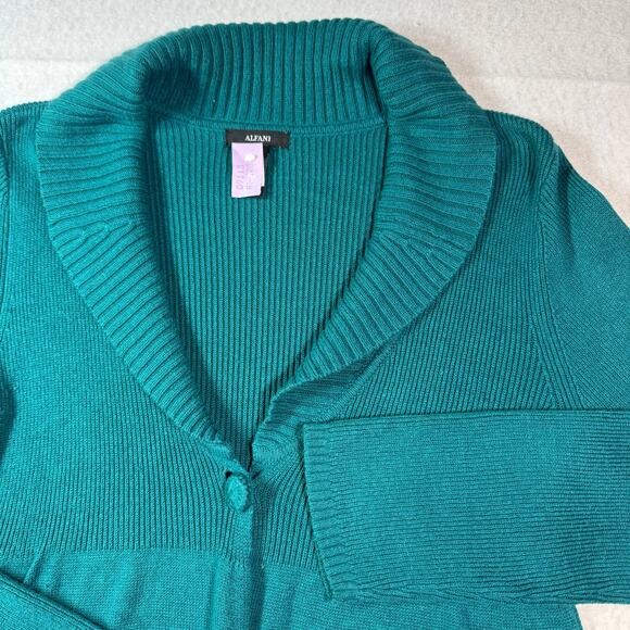Alfani Lg Cardigan Angora Blend Teal Green Shawl Collar Single Button Closure rd - Picture 1 of 16